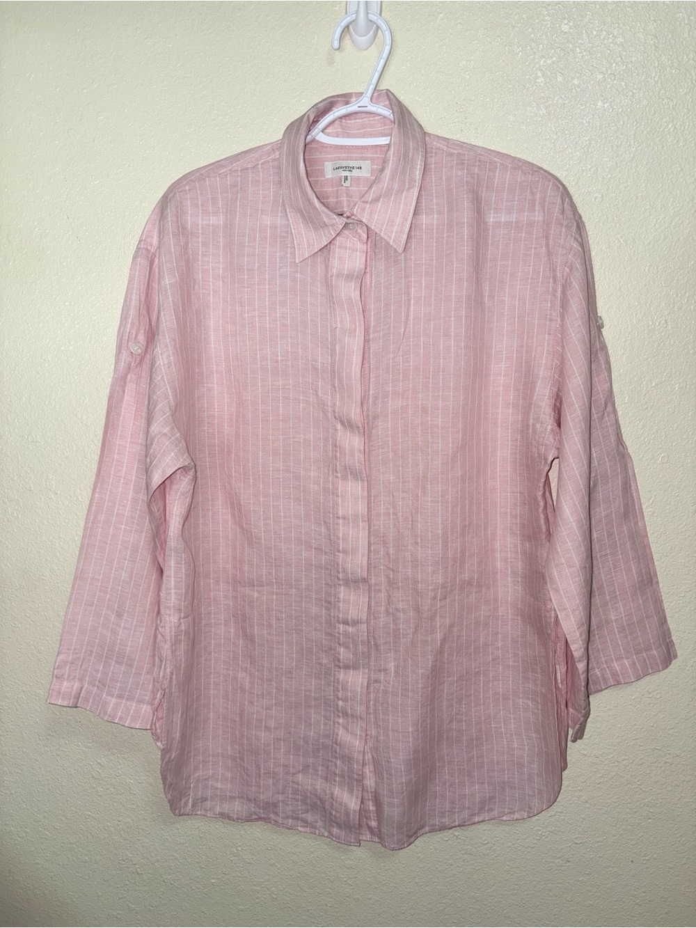 Lafayette 148 New‎ York Pink Striped Button-Down Shirt 100% Linen